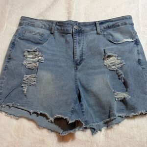 Women’s Distressed Denim Shorts - Blue